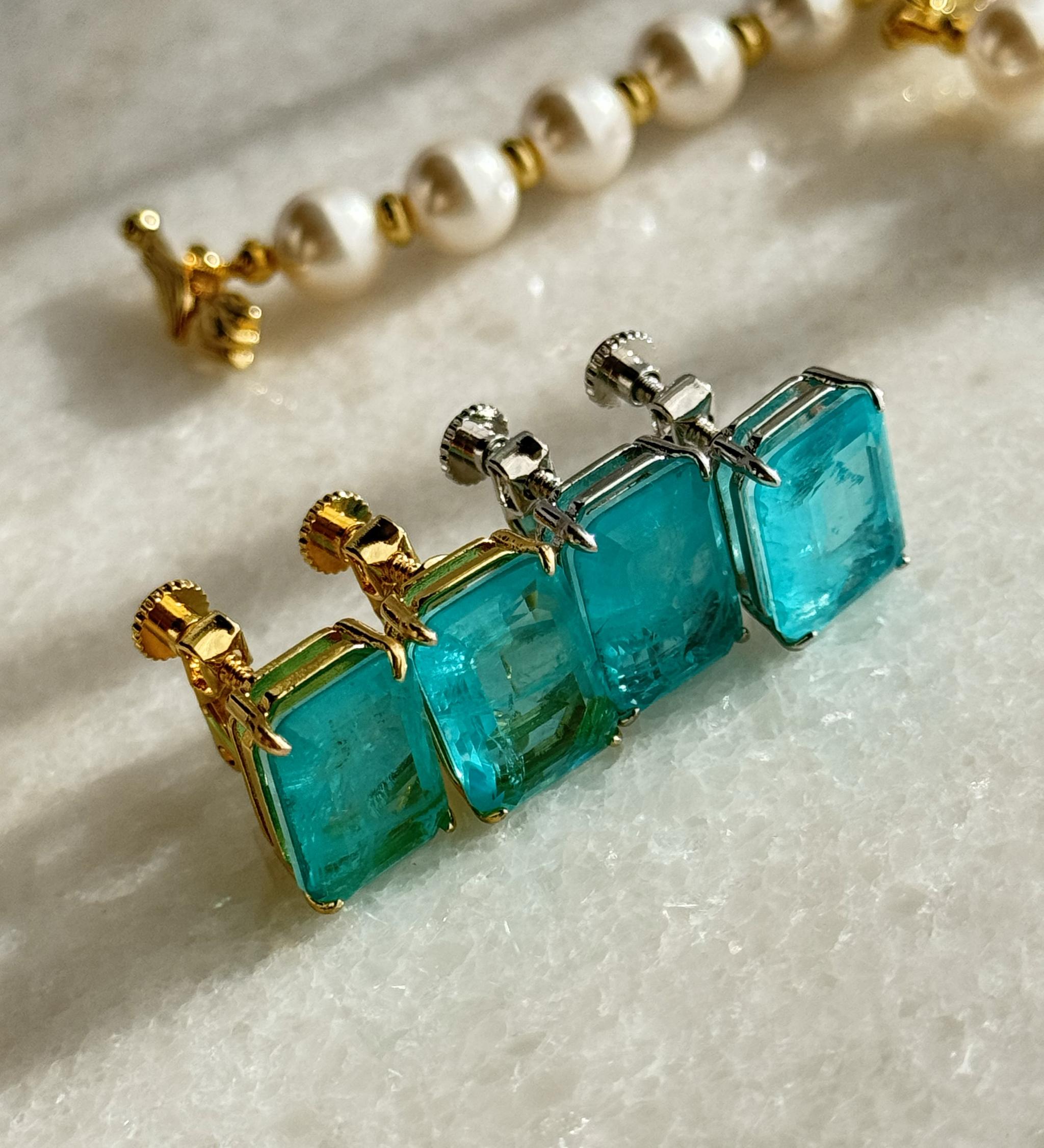 パライバトルマリンカラー ダブレットクリスタル ピアス／イヤリング ゴールド・シルバー選択可｜Lumière Gem