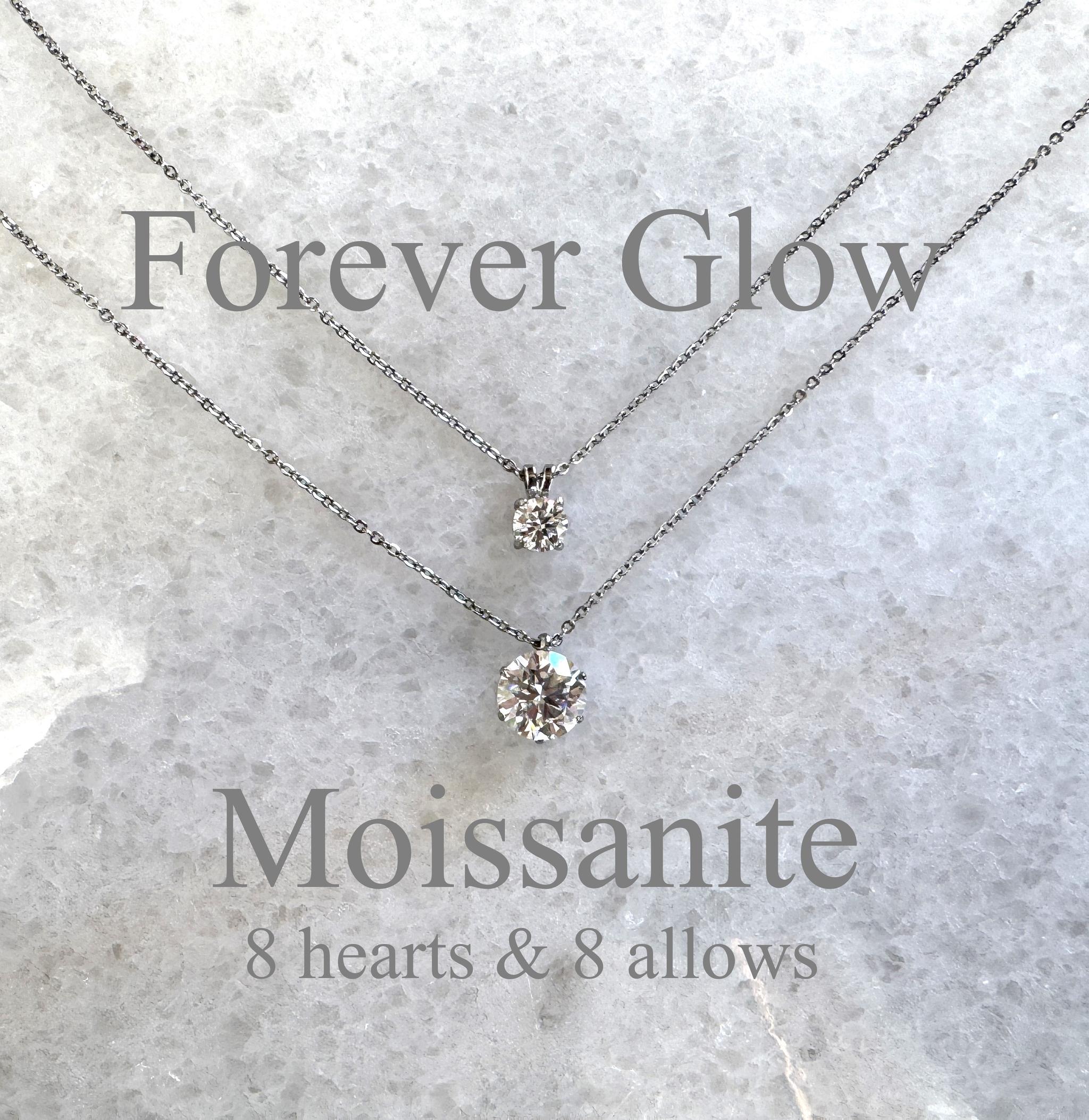 Forever Glow モアサナイト ネックレス サージカルステンレス 3〜10mm ハート＆キューピッド 願い叶える