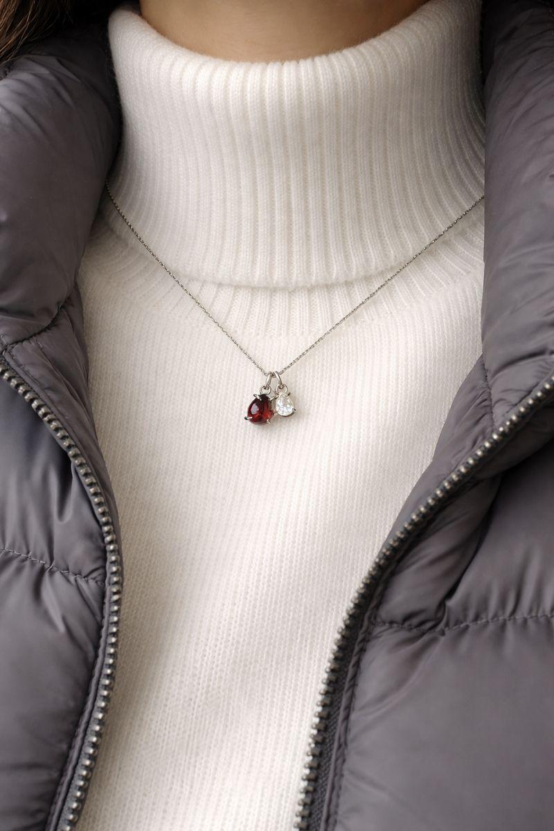 Nature Glow｜モアサナイト＆1月誕生石ガーネット 2チャームネックレス｜GRA付きモアサナイト｜SV ロジウム