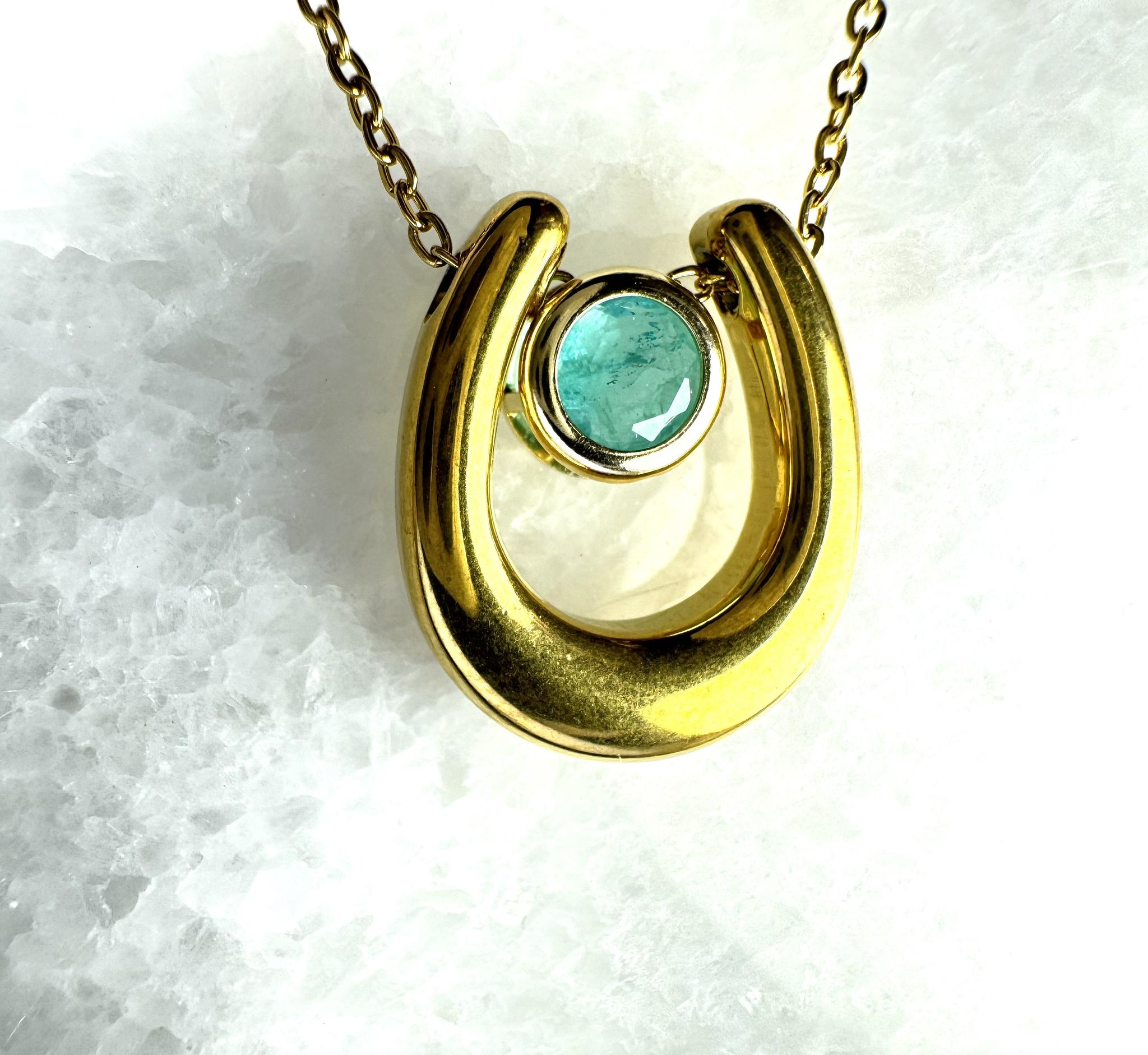 ネオンブルー パライバカラー 馬蹄ネックレス|ダブレットジェム|5mm / 6mm|サージカルステンレス|幸福モチーフ | 10枚目