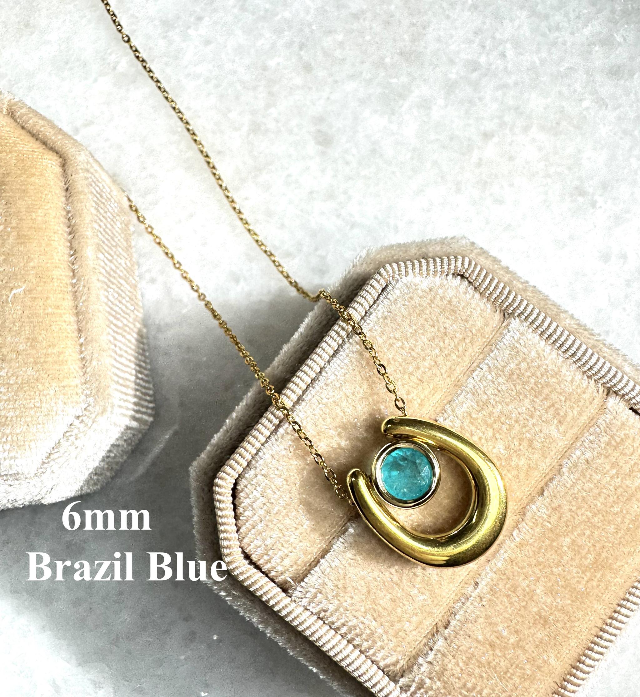 ネオンブルー パライバカラー 馬蹄ネックレス|ダブレットジェム|5mm / 6mm|サージカルステンレス|幸福モチーフ | 3枚目