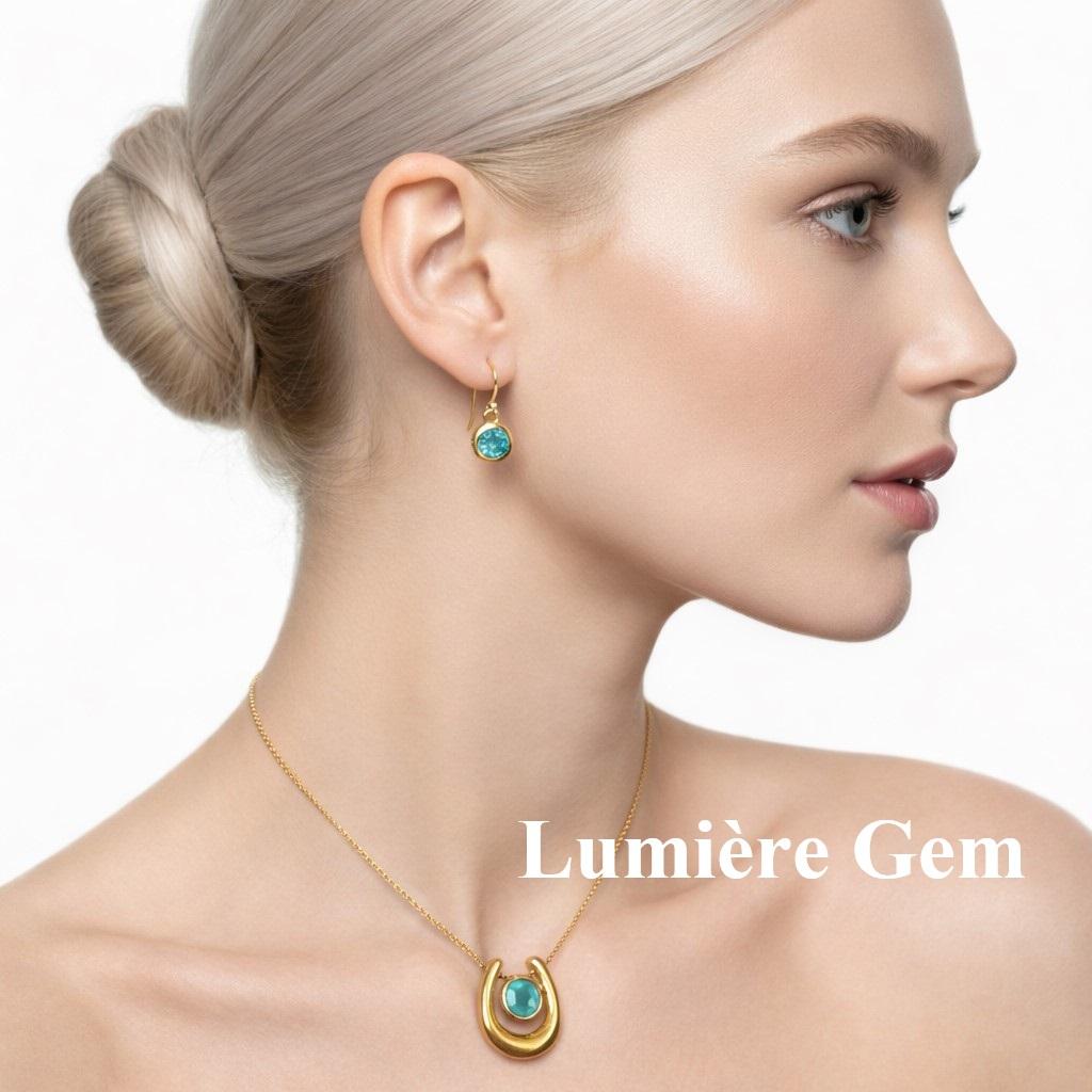 ネオンブルー パライバカラー 馬蹄ネックレス|ダブレットジェム|5mm / 6mm|サージカルステンレス|幸福モチーフ | 5枚目