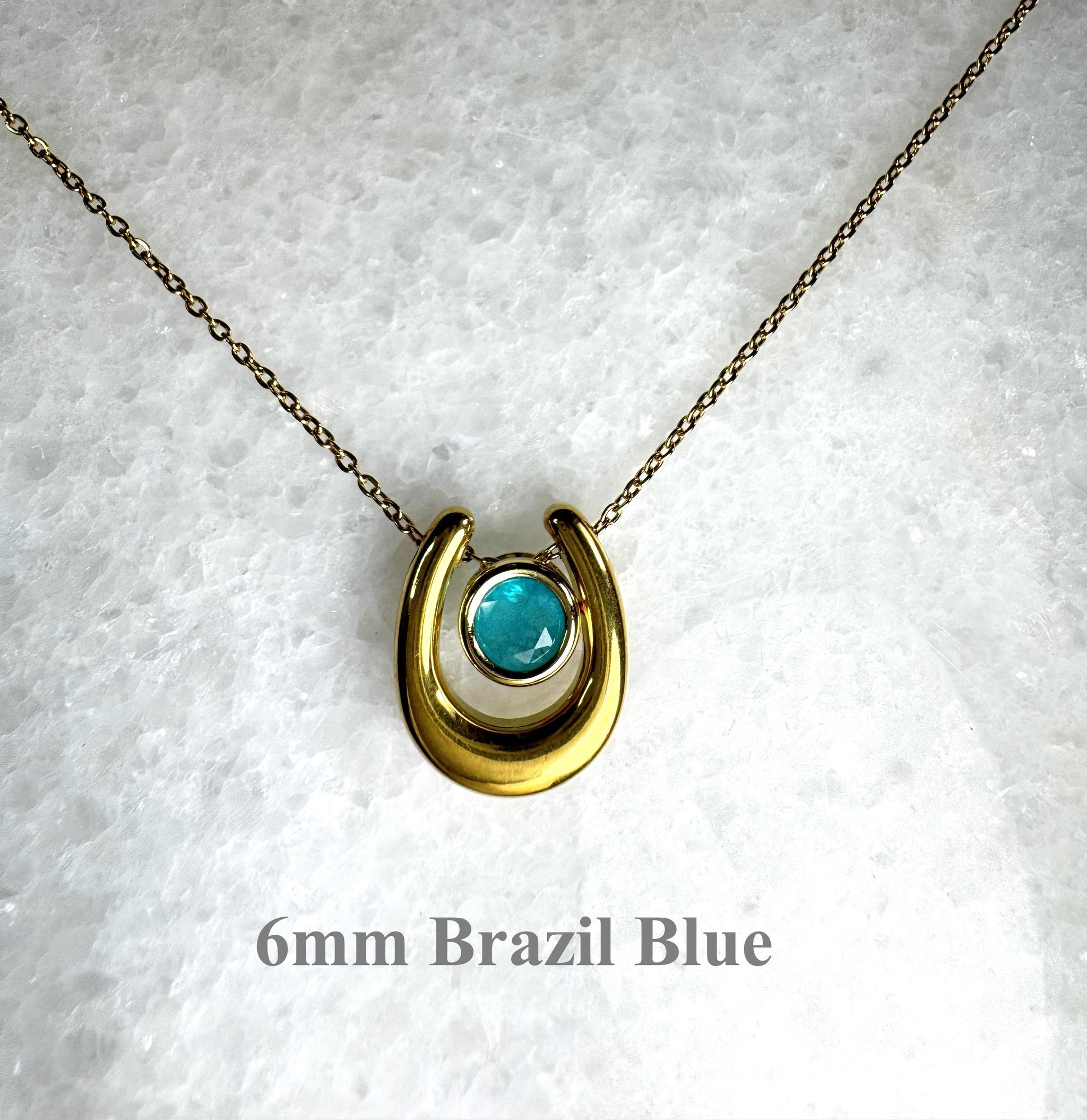 ネオンブルー パライバカラー 馬蹄ネックレス|ダブレットジェム|5mm / 6mm|サージカルステンレス|幸福モチーフ | 7枚目