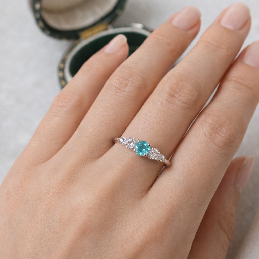 Lumen Caeruleo|YAG Paraiba 4mm ネオンブルーリング|シルバー / ローズG|サイズ指定可 | 17枚目