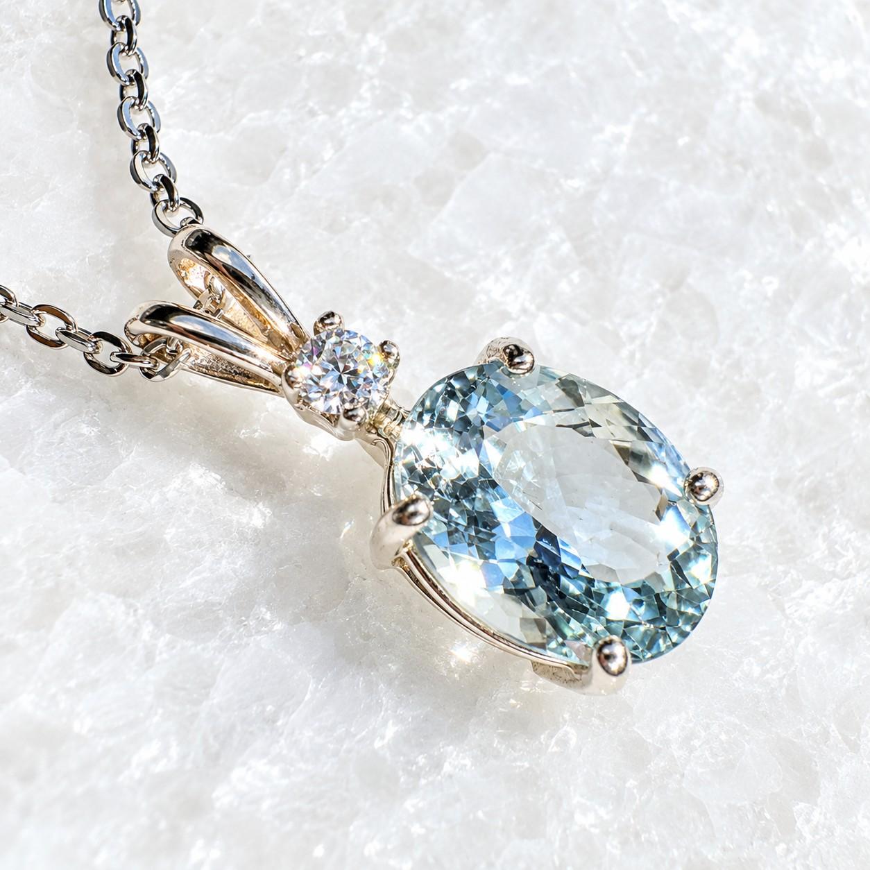 【限定3点】天然アクアマリン10×8mm・モアサナイト|SV925ネックレス モザンビーク産 | 2枚目