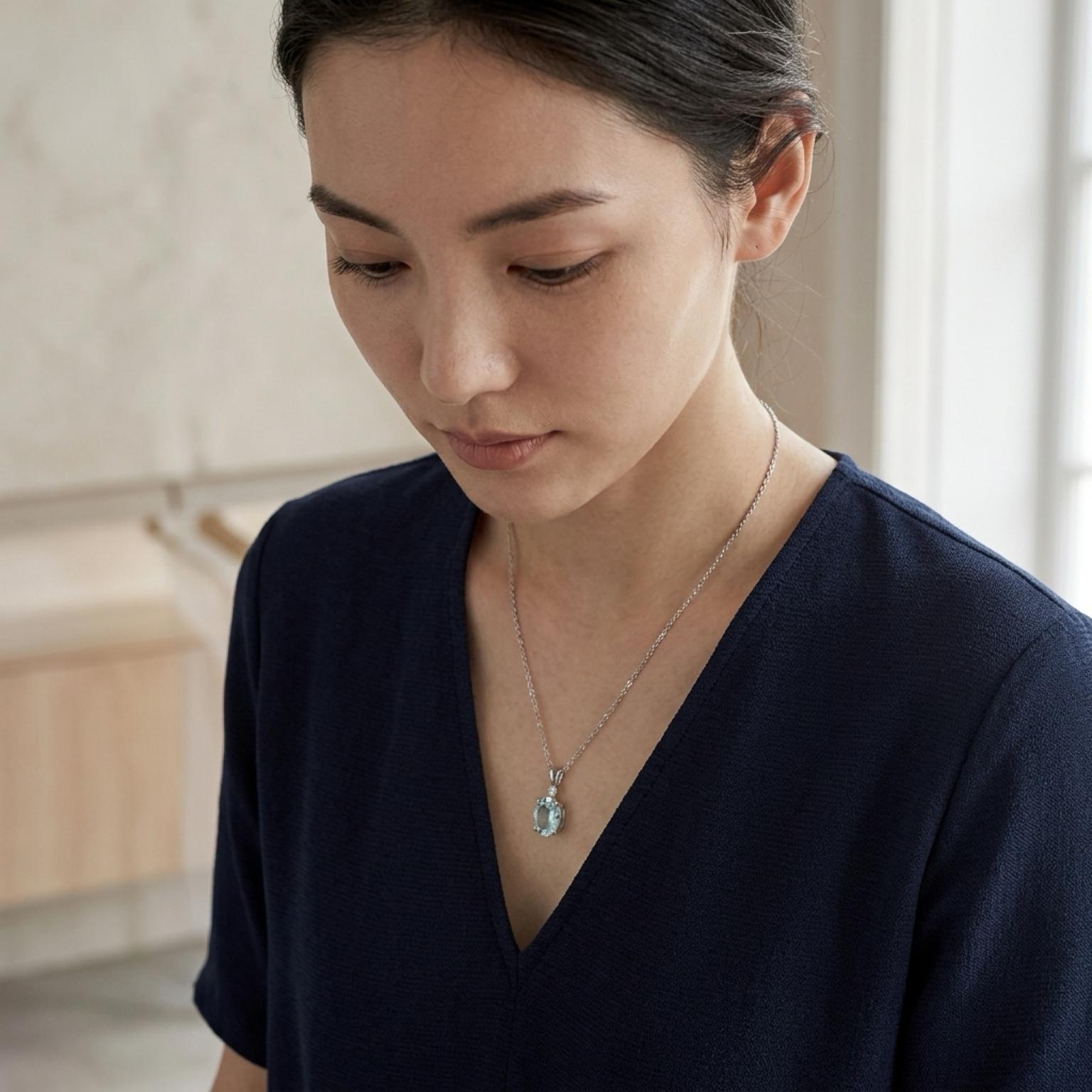 【限定3点】天然アクアマリン10×8mm・モアサナイト|SV925ネックレス モザンビーク産 | 3枚目